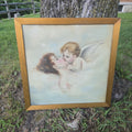 Lot 067 - Antique Framed Print on Fabric, Cupid Kissing Psyche, 25-5/8" W x 25-5/8" H
