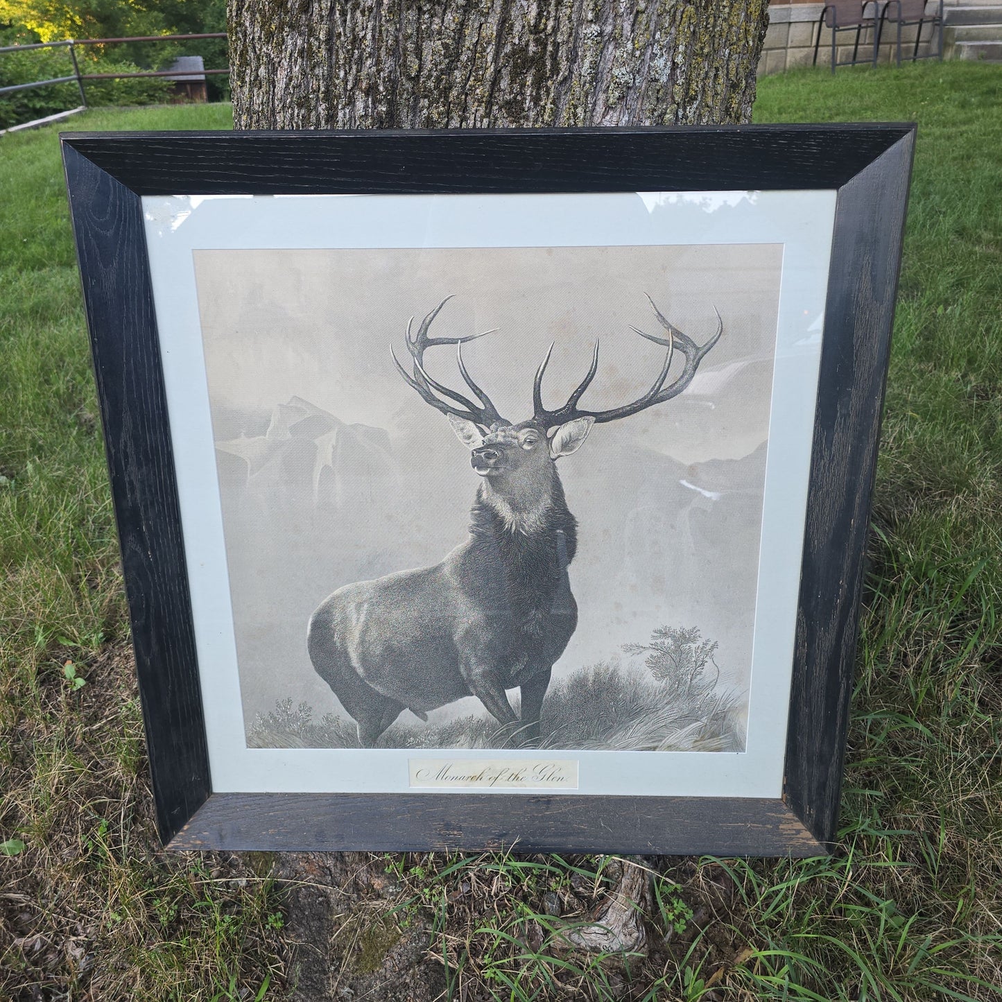 Antique Framed Engraving Print of Elk, "Monarch of the Glen" after Sir Edwin Landseer, in Modern Frame