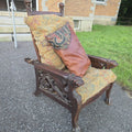 Lot 015 - Antique Carved Oak Morris Chair with Lion Heads and Paw Feet, 27-1/4" L x 34-1/2" W x 42-3/4" H