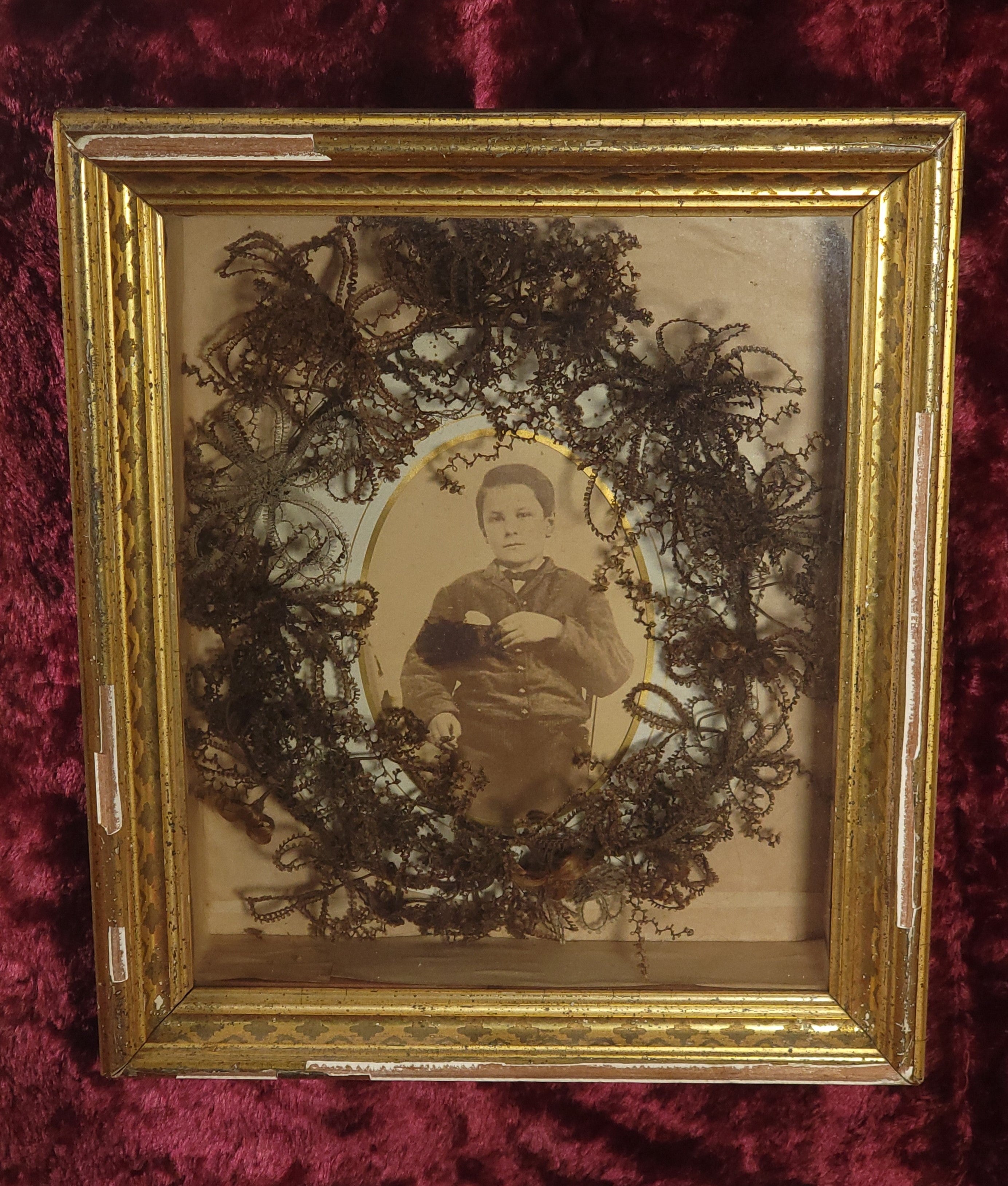 Mourning Shadow Box Victorian Memento Mori Mourning Hair Art Wreath Shadow Box With Photo ...