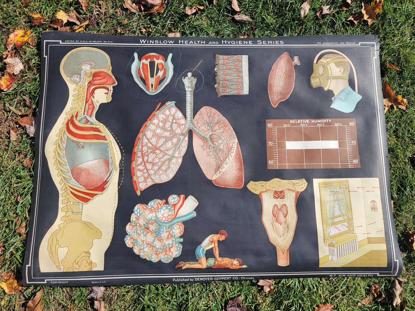 1930s Winslow Health and Hygiene Fabric Classroom Poster: Air and Health
