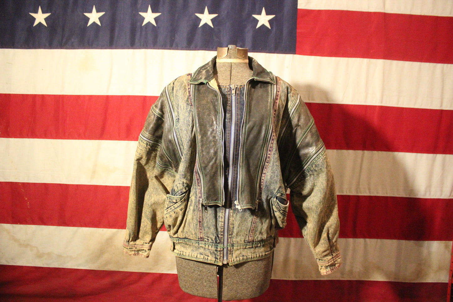 Denim and Leather "Zipperology" Jacket by Winlit, Size M