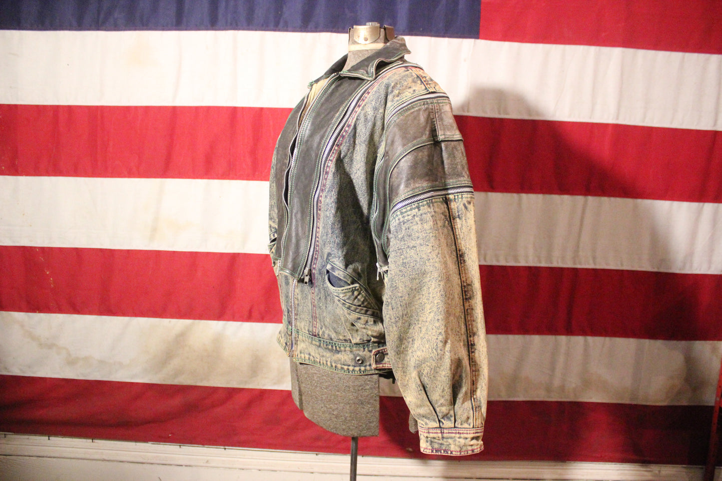 Denim and Leather "Zipperology" Jacket by Winlit, Size M