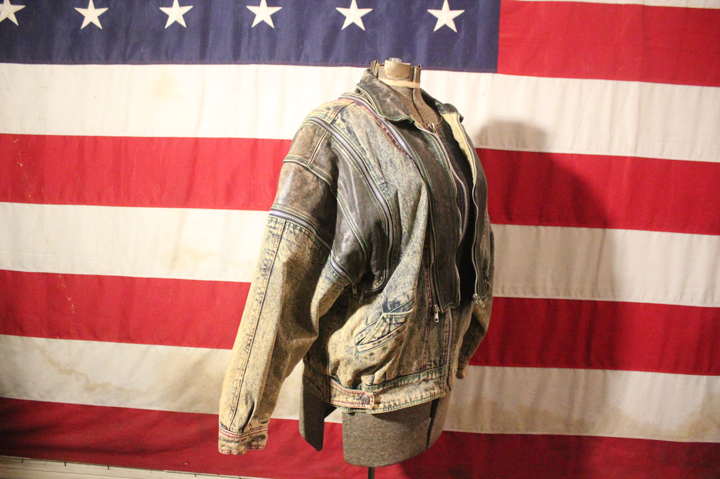 Denim and Leather "Zipperology" Jacket by Winlit, Size M