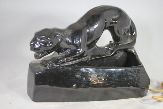 Mid-Century Black Panther Ceramic TV Lamp and Planter