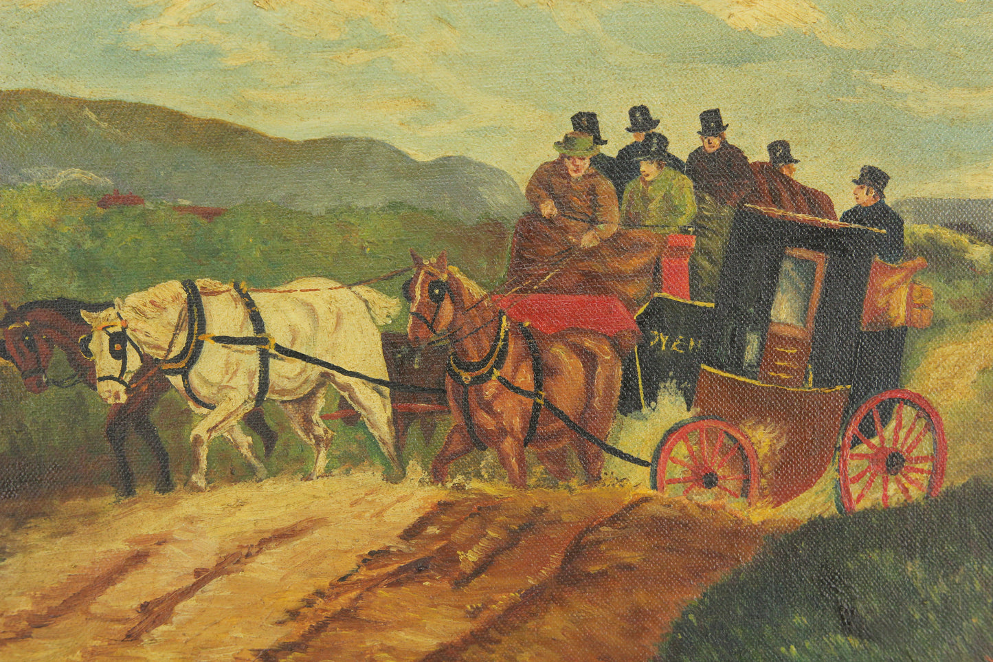 Oil on Canvas Painting of a Horse Drawn Carriage, Signed Marshall - 17.5 x 14.5"