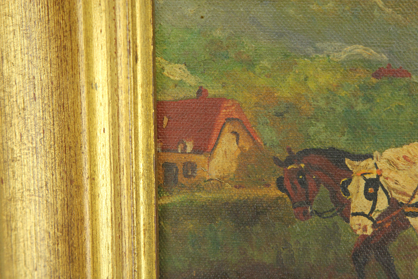Oil on Canvas Painting of a Horse Drawn Carriage, Signed Marshall - 17.5 x 14.5"