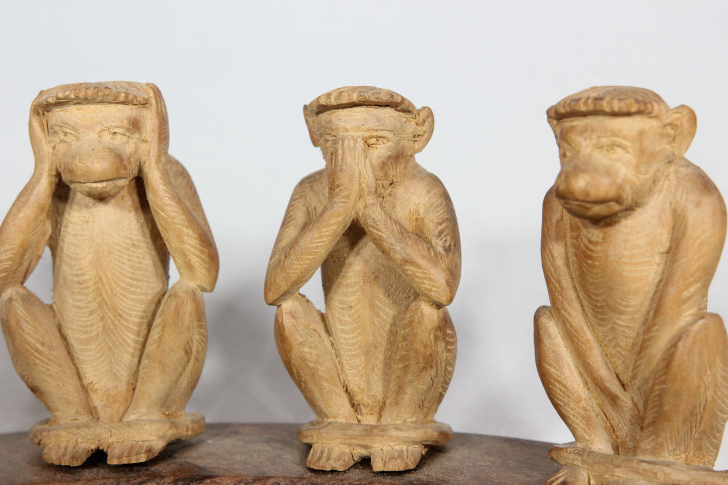 See No Evil, Hear No Evil, Speak No Evil, Fuck No Evil Carved Wooden Monkey Statue