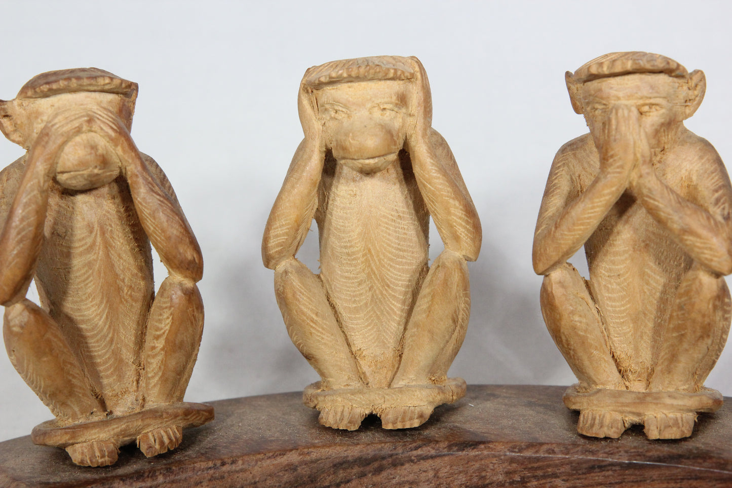 See No Evil, Hear No Evil, Speak No Evil, Fuck No Evil Carved Wooden Monkey Statue