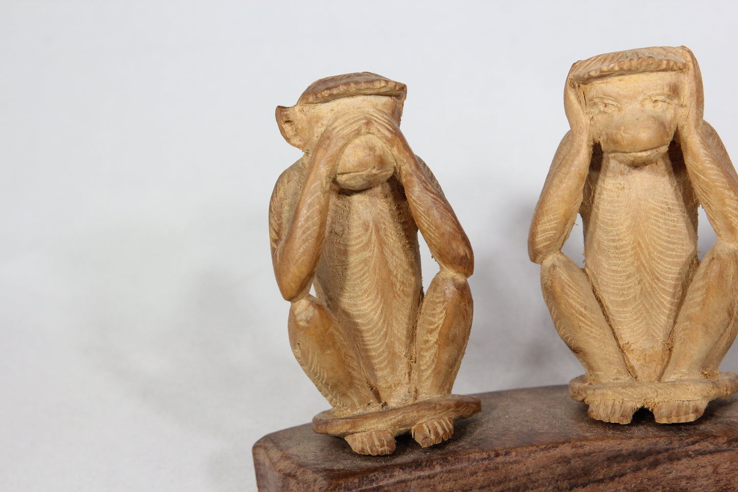 See No Evil, Hear No Evil, Speak No Evil, Fuck No Evil Carved Wooden Monkey Statue