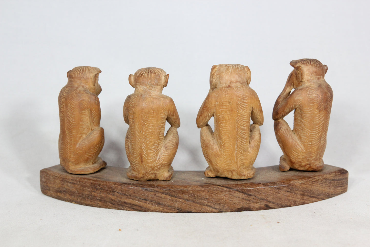 See No Evil, Hear No Evil, Speak No Evil, Fuck No Evil Carved Wooden Monkey Statue