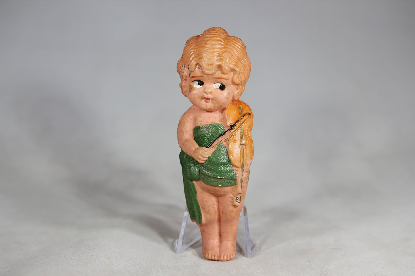 Handpainted Celluloid Flapper Kewpie Doll with Violin Made in Japan, 4.5"
