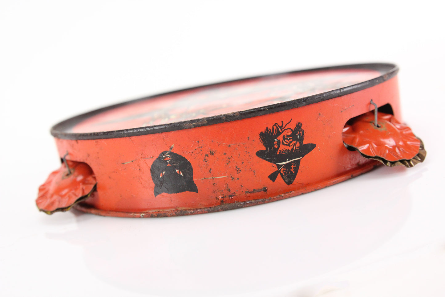 Vintage Halloween Witch Dancing Devils Hat Tin Lithograph Tambourine by T. Cohn