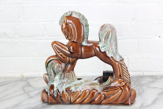 Mid-Century Brown Horse Ceramic TV Lamp