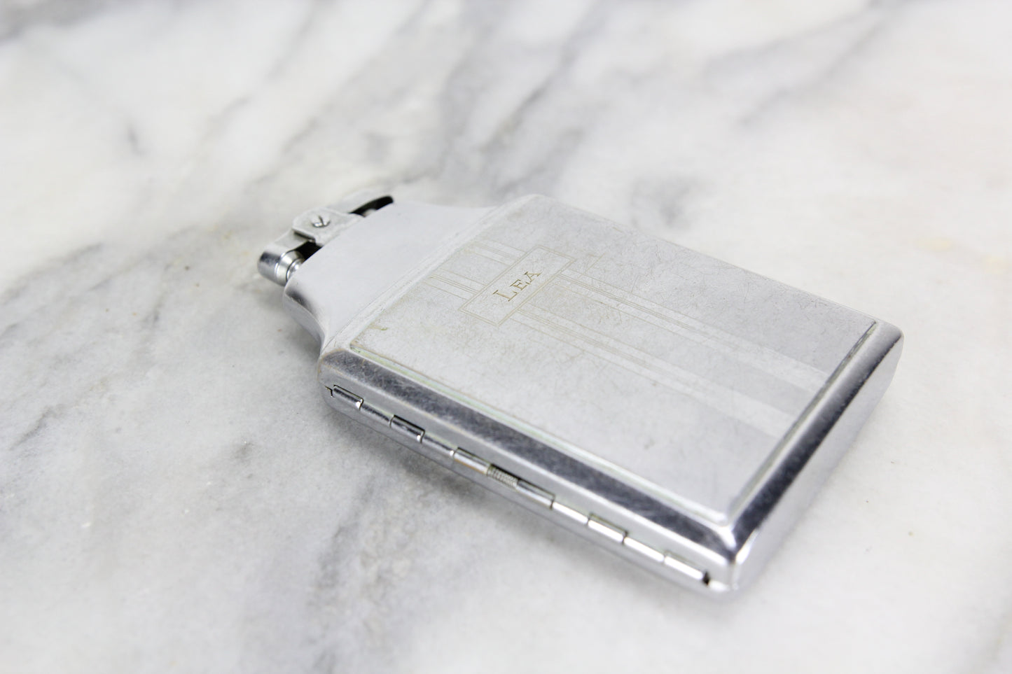 Ronson "MASTERCASE" Cigarette Case with Lighter, Engraved Lea