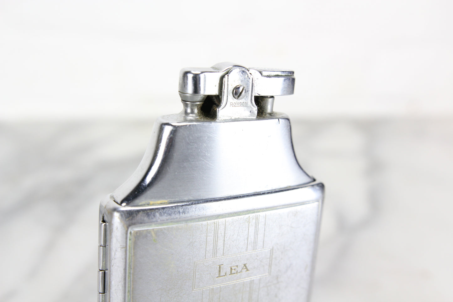Ronson "MASTERCASE" Cigarette Case with Lighter, Engraved Lea