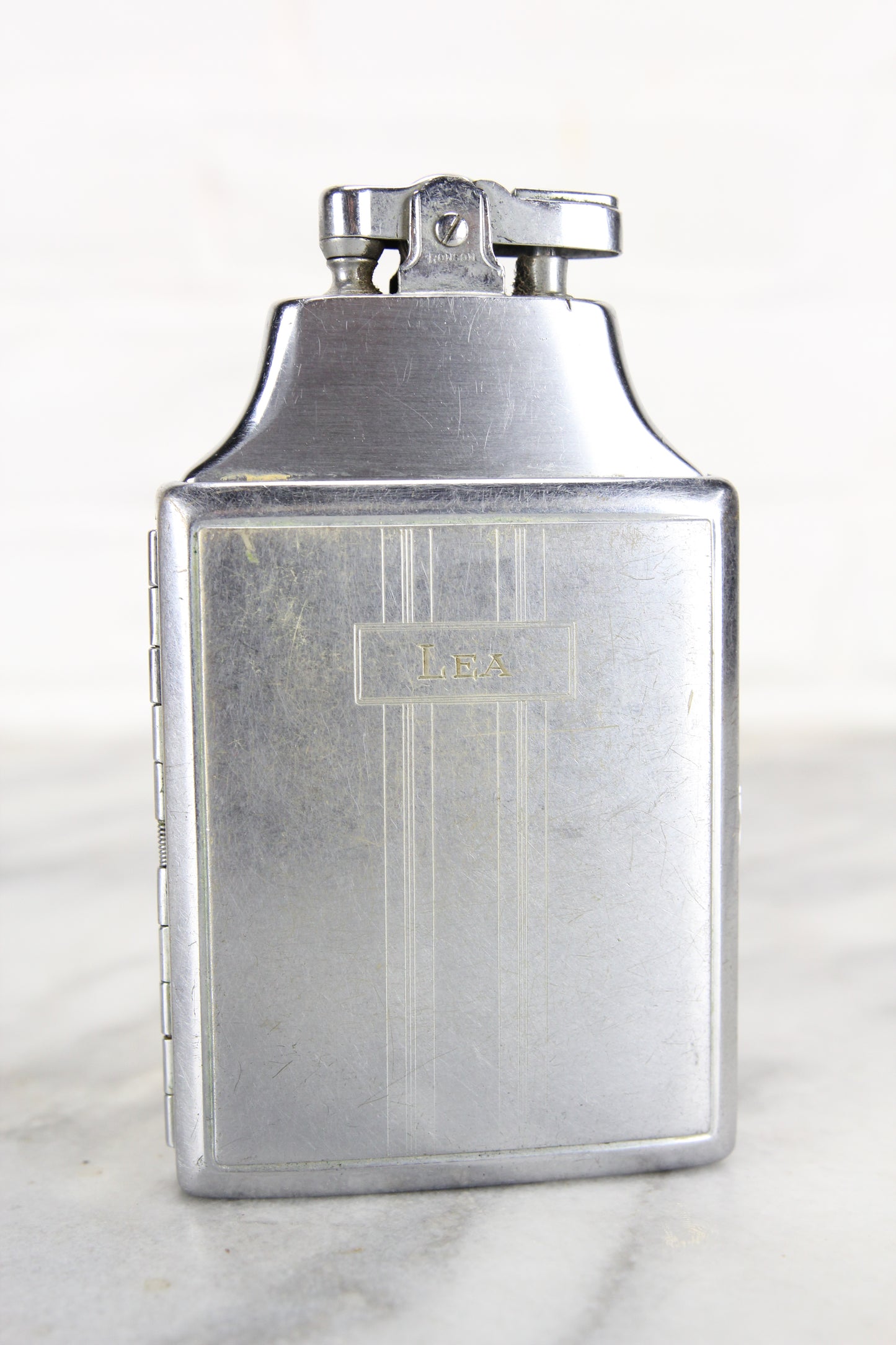 Ronson "MASTERCASE" Cigarette Case with Lighter, Engraved Lea