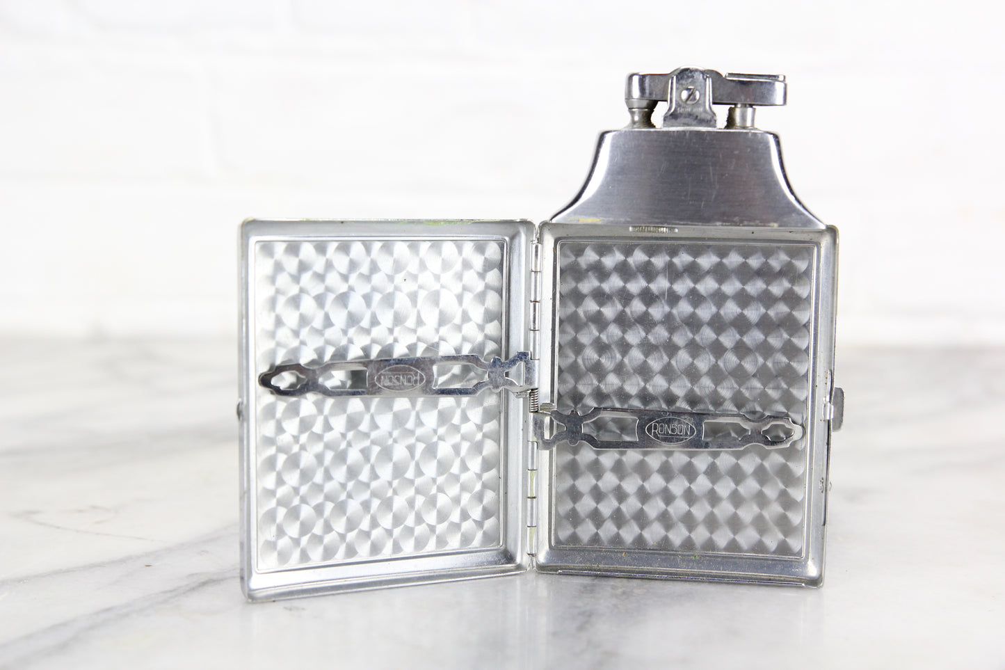 Ronson "MASTERCASE" Cigarette Case with Lighter, Engraved Lea