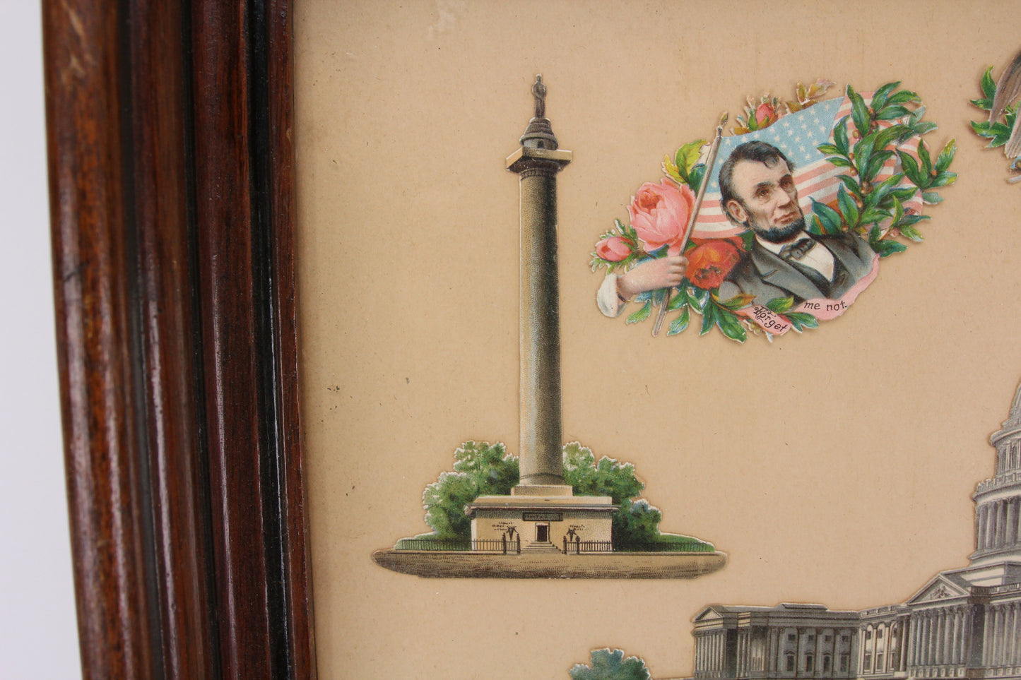 Antique Framed Washington DC Landmark Die Cuts and Presidential Valentines