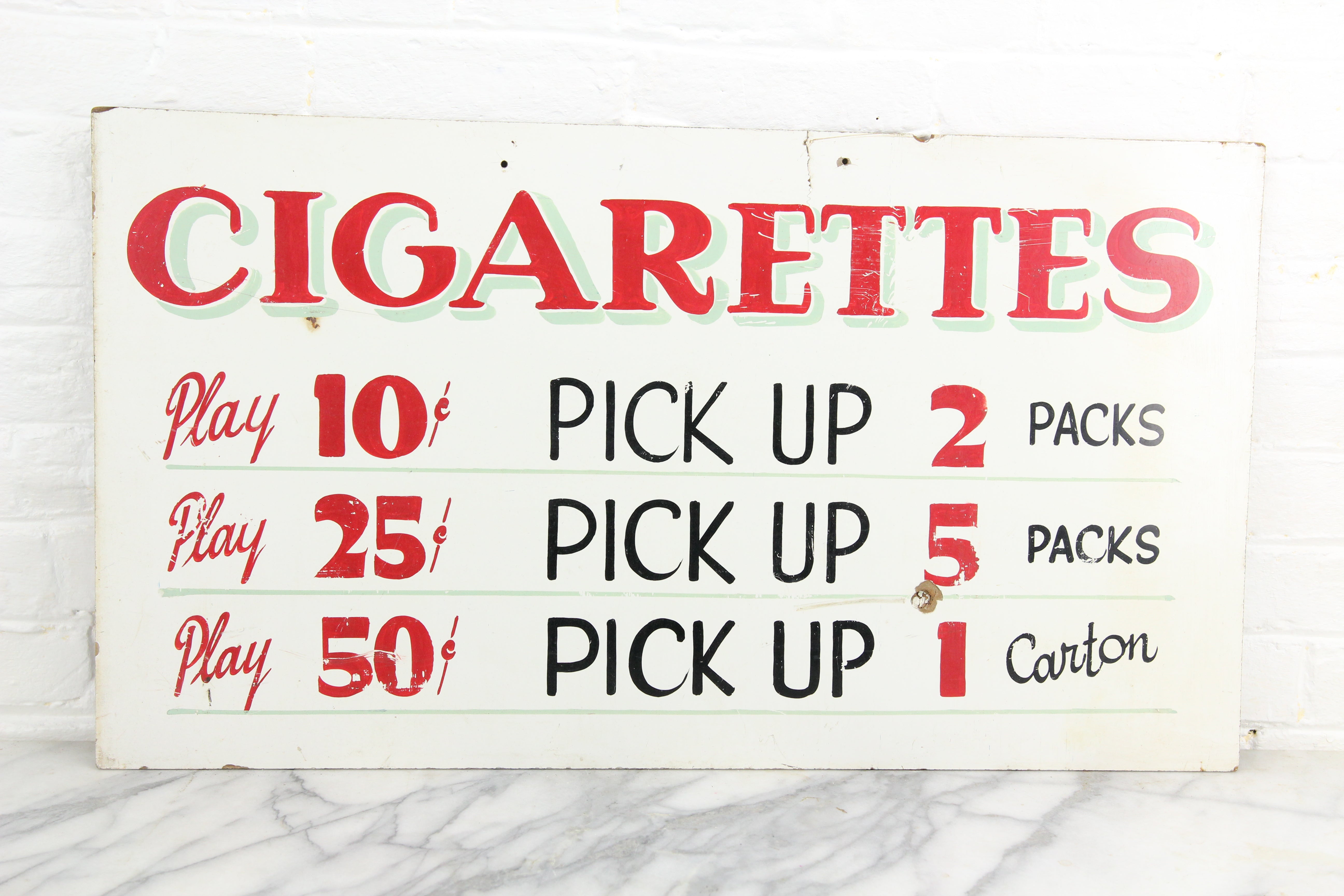Hand-Painted Cigarette Prize Sign from Fascination Parlor, Nantasket B ...