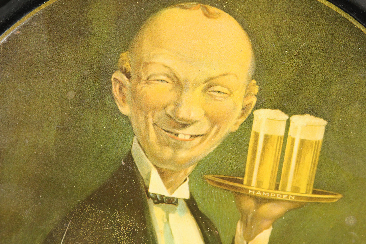 Hampden Ale Brewing Company "Handsome Waiter" 13-Inch Beer Tray, Willimansett, MA, 1934