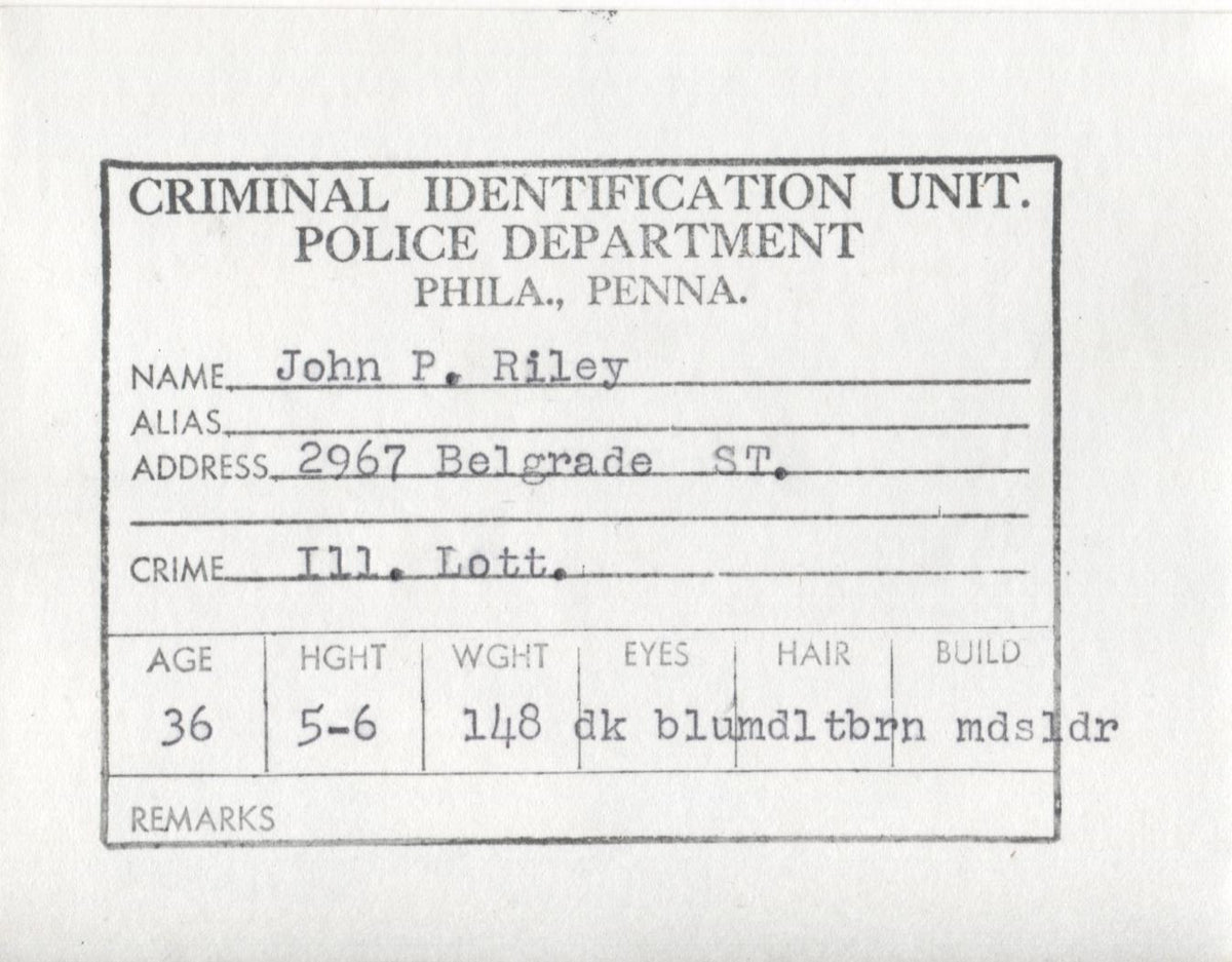 John P. Riley Mugshot - Arrested on 6/2/1962 for Illegal Lottery ...
