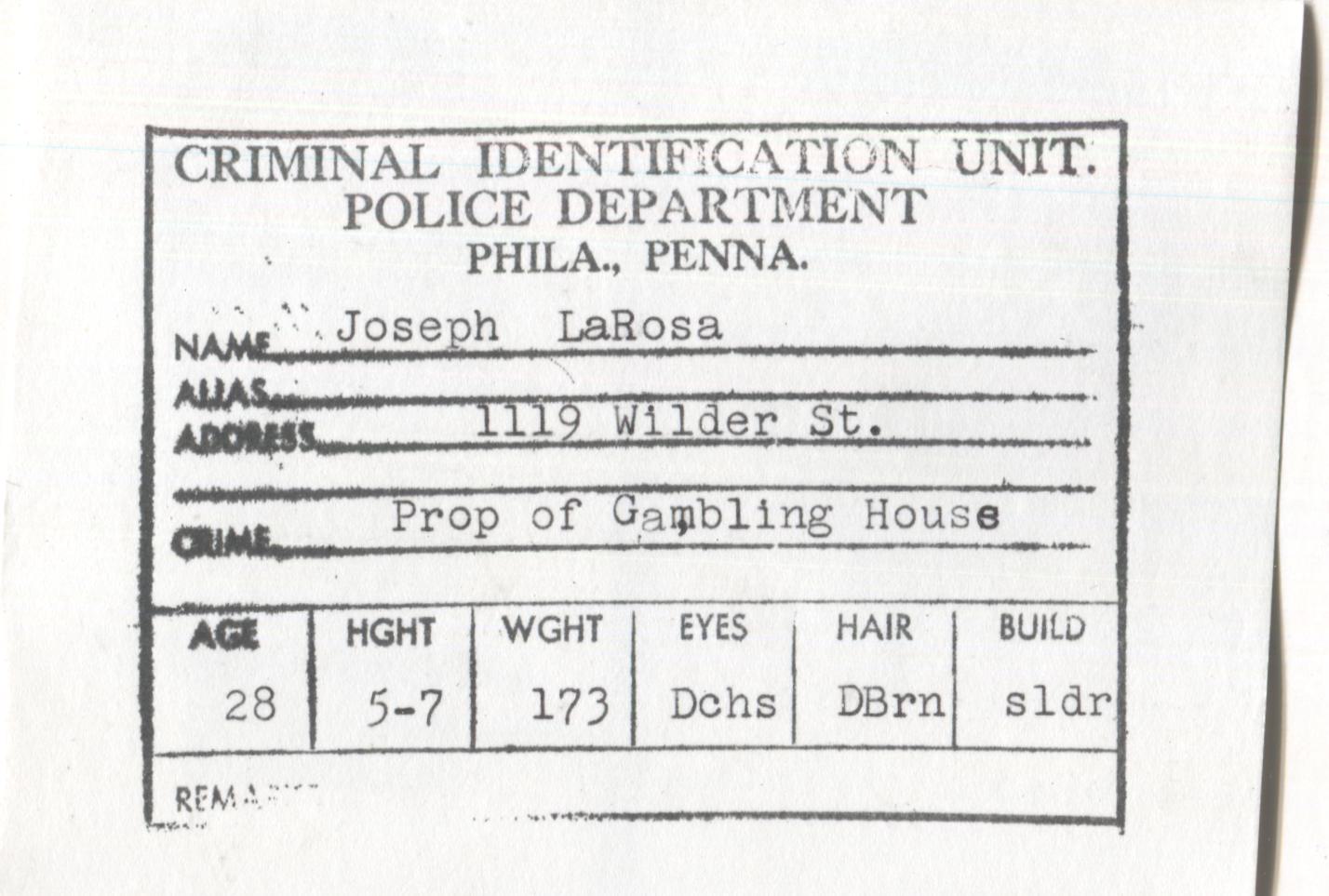 Joseph LaRosa Mugshot - Arrested on 7/14/1962 for Being a Gambling House Proprietor