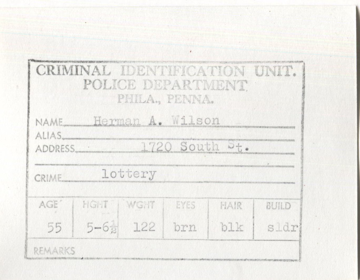 Herman A. Wilson Mugshot - Arrested on 6/14/1961 for Illegal Lottery ...