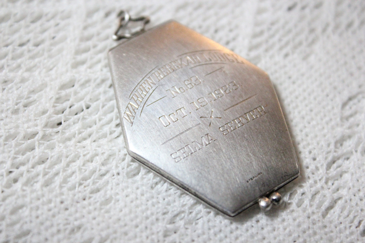 Sterling Silver Locket from Warren Rebekah Odd Fellows Lodge No. 63, October 19, 1923, Selma Server