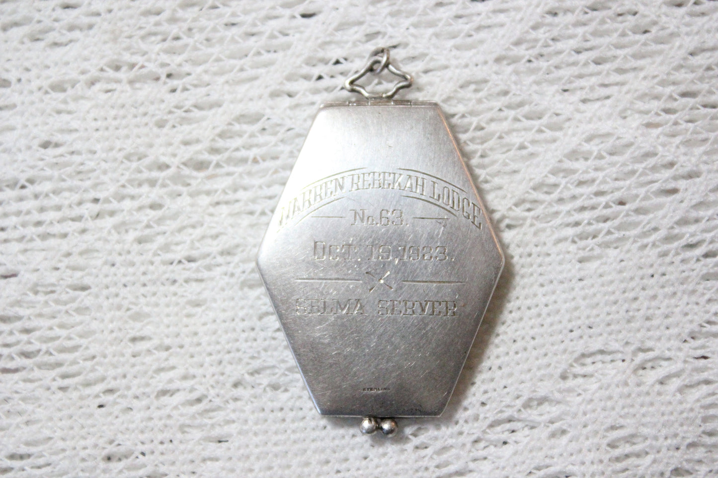Sterling Silver Locket from Warren Rebekah Odd Fellows Lodge No. 63, October 19, 1923, Selma Server