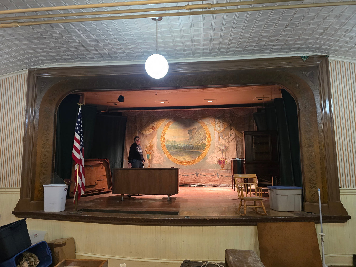 The Egbert L. Foster painted stage mural on canvas
