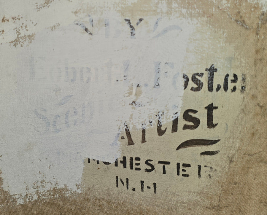 Stenciled signature on the back of the canvas