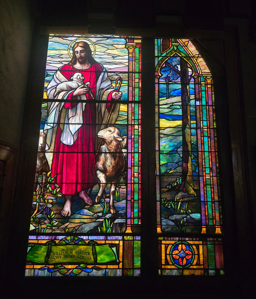 The Hancock window, partially uncovered inside