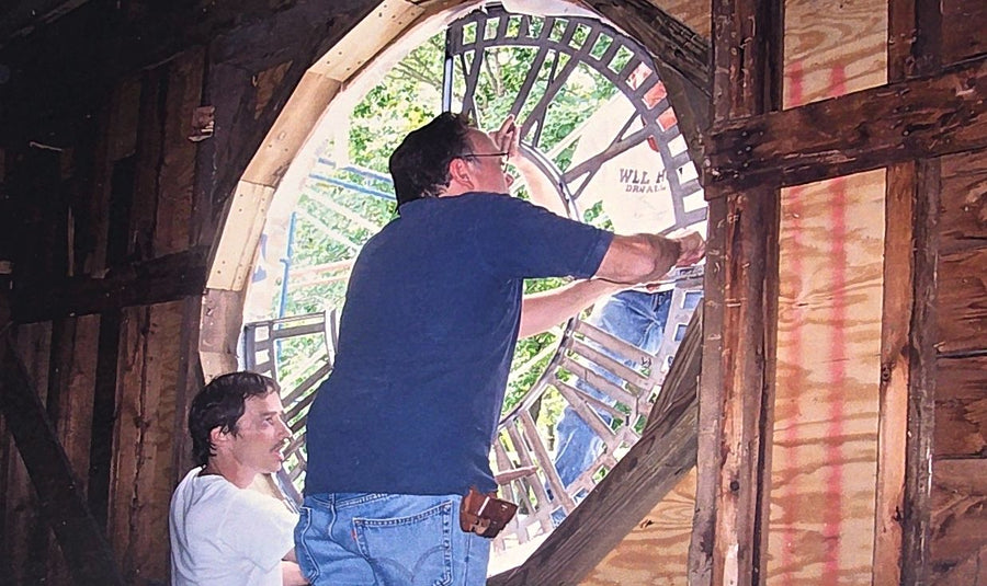 A new clock face installed on the tower