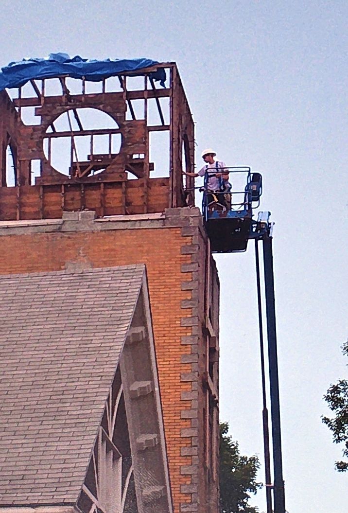 The framing of the original clock tower exposed